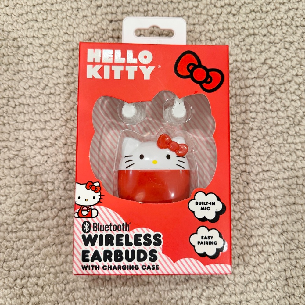 Hello Kitty Red and White Bluetooth Earbuds with Character Charging Case
